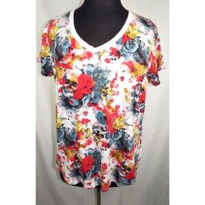 TORRID Classic Fit Skull Floral Splatter V Neck Pocket Tee Plus 5X 28